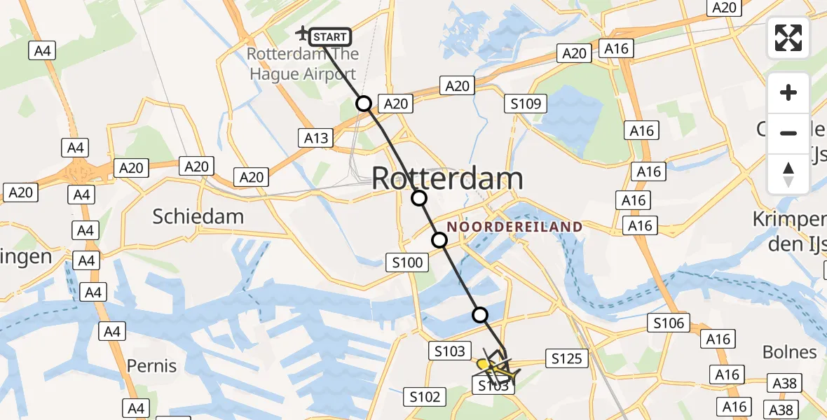 Routekaart van de vlucht: Lifeliner 2 naar Rotterdam, Buys Ballotlaan