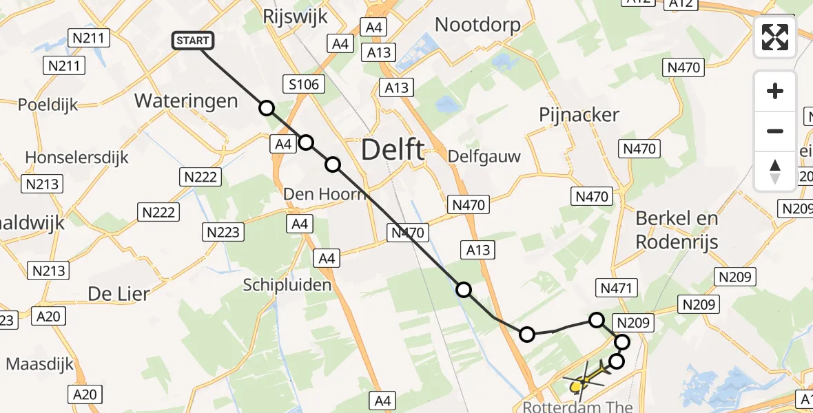 Routekaart van de vlucht: Lifeliner 2 naar Rotterdam The Hague Airport, Steenhouwersgaarde