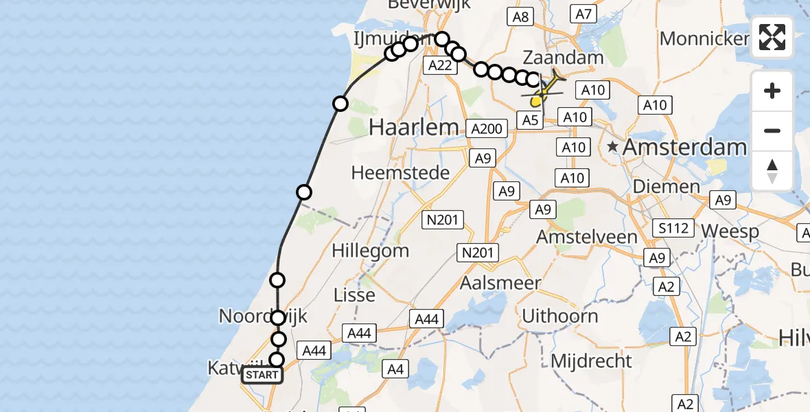 Routekaart van de vlucht: Lifeliner 1 naar Amsterdam Heliport, Vinkenweg