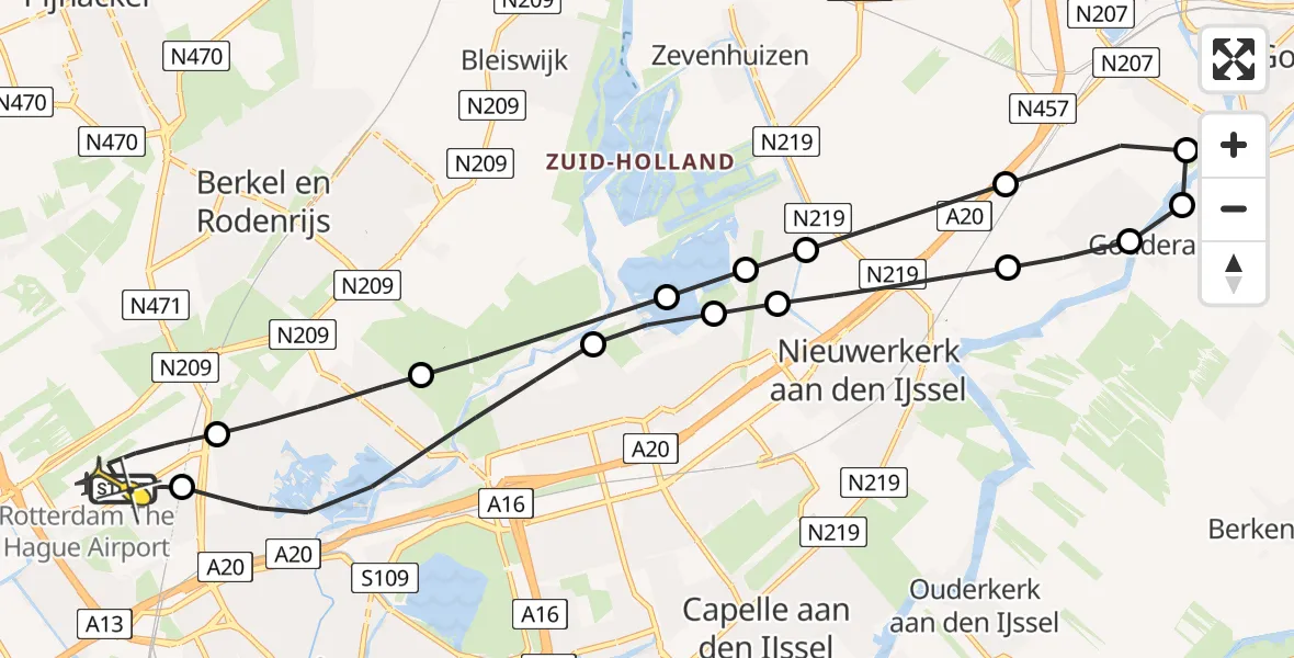 Routekaart van de vlucht: Lifeliner 2 naar Rotterdam The Hague Airport, Bovendijk