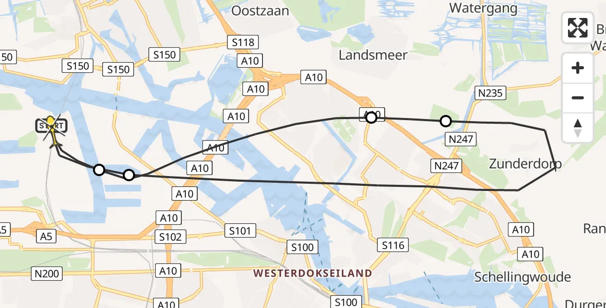 Routekaart van de vlucht: Lifeliner 1 naar Amsterdam Heliport, Westhaven