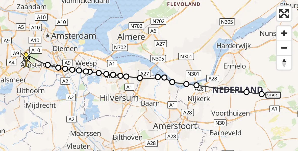 Routekaart van de vlucht: Politiehelikopter naar Schiphol, Turfweg
