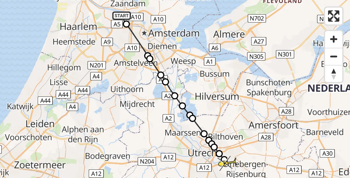 Routekaart van de vlucht: Lifeliner 1 naar Bunnik, Maltaweg