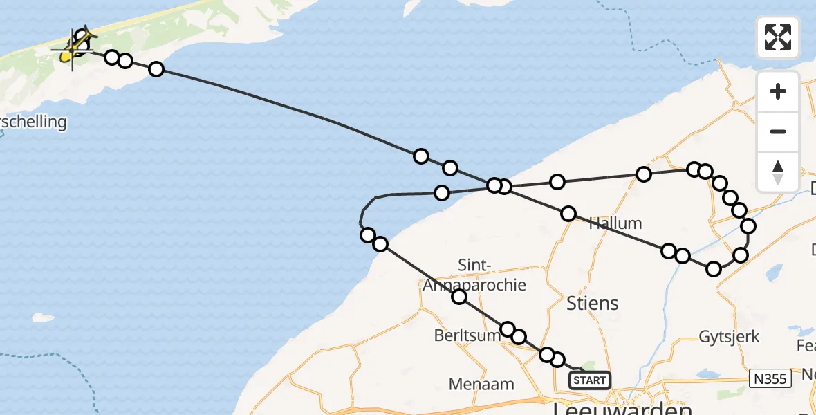 Routekaart van de vlucht: Ambulanceheli naar Midsland, Keegsdijkje