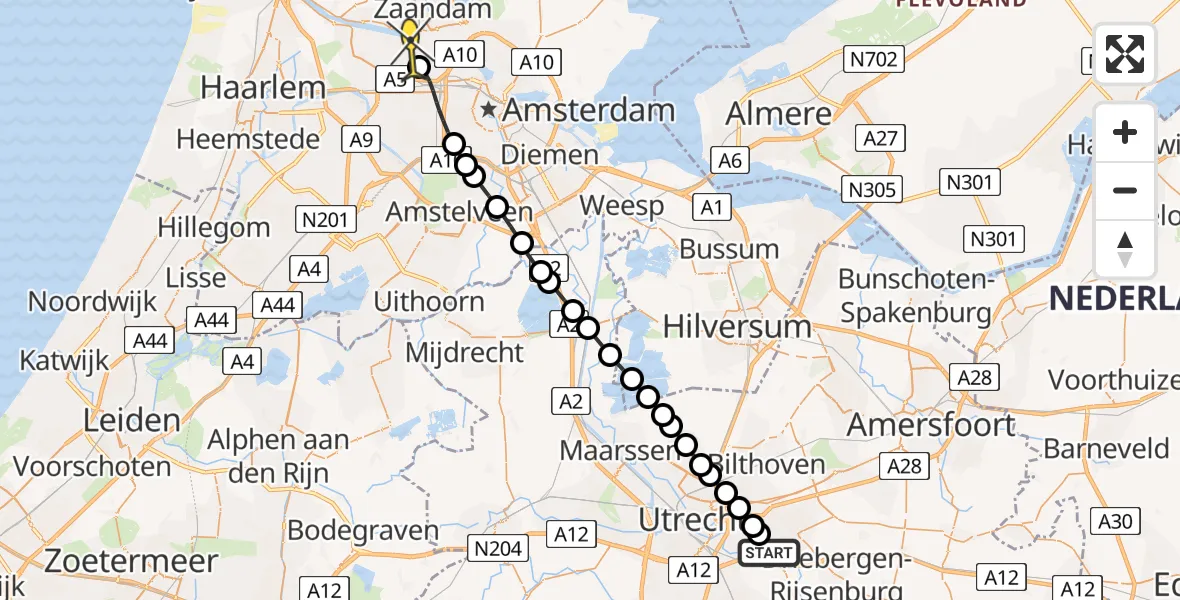 Routekaart van de vlucht: Lifeliner 1 naar Amsterdam Heliport, Tolakkerlaan