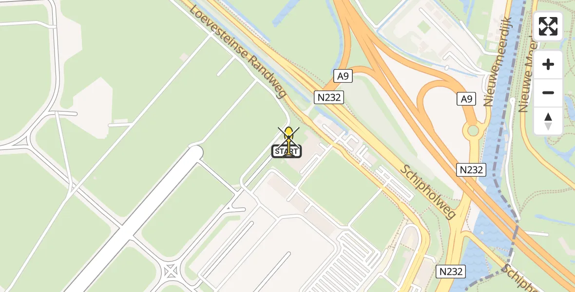 Routekaart van de vlucht: Politiehelikopter naar Schiphol, Loevesteinse Randweg