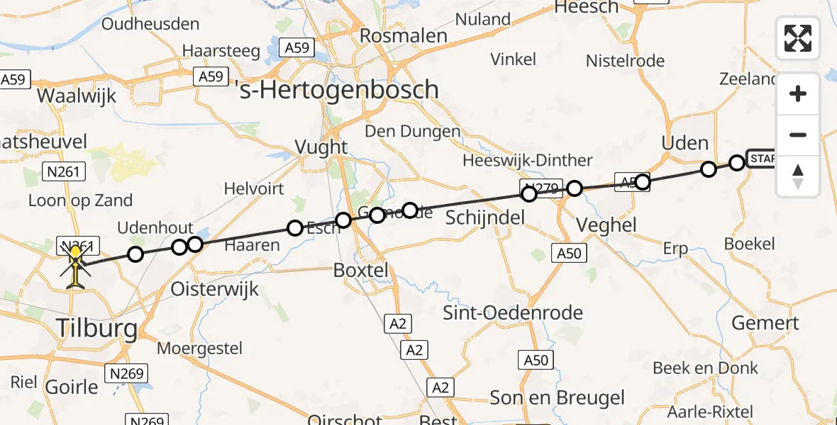Routekaart van de vlucht: Lifeliner 3 naar Tilburg, Zeelandsedijk