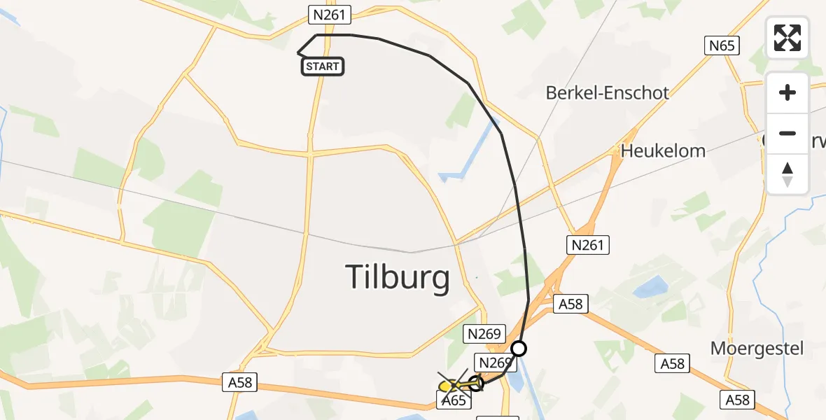 Routekaart van de vlucht: Lifeliner 3 naar Tilburg, IJpelareweg
