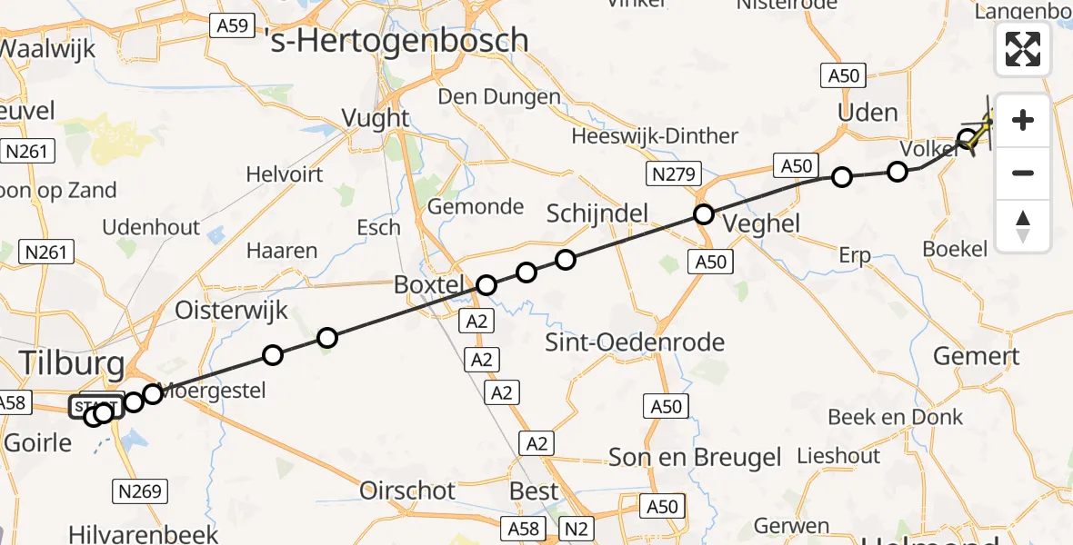 Routekaart van de vlucht: Lifeliner 3 naar Vliegbasis Volkel, Ambrosiusweg