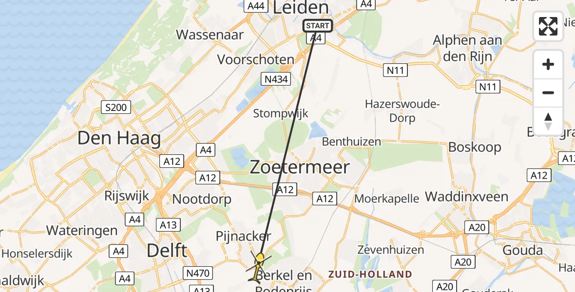 Routekaart van de vlucht: Lifeliner 2 naar Pijnacker, Strikledeweg