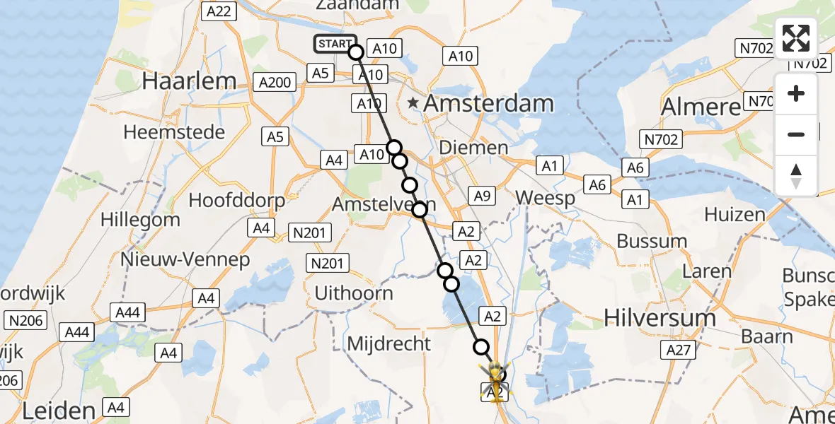 Vluchtroute Traumahelikopter Amsterdam Heliport - Breukelen, 09 september 2025, 03:28