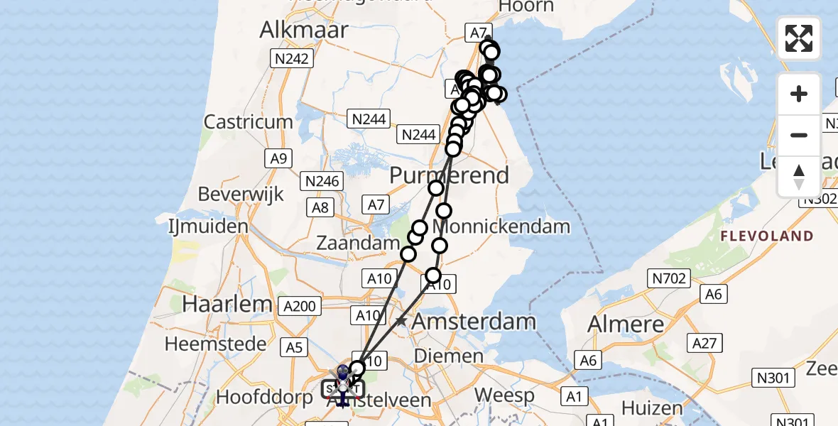 Vluchtroute Politiehelikopter Schiphol - Schiphol, 09 september 2025, 08:09