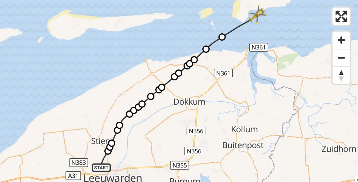Vluchtroute Ambulancehelikopter Vliegbasis Leeuwarden - Schiermonnikoog, 09 september 2025, 09:15