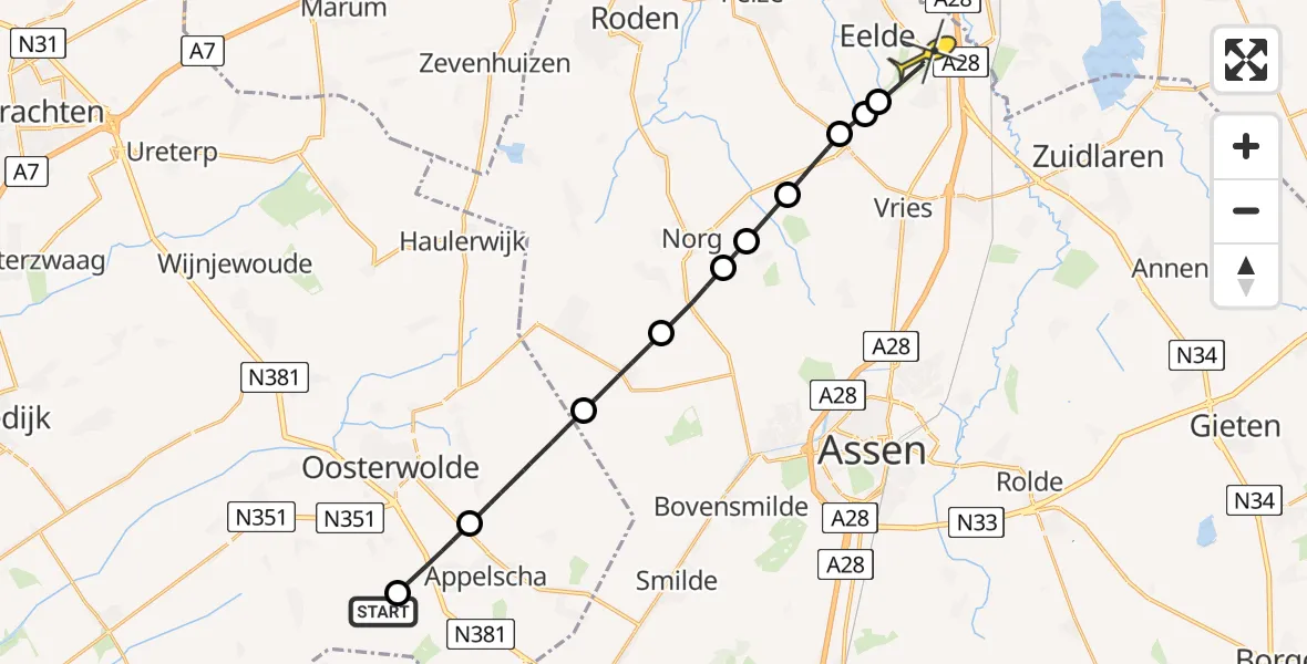 Routekaart van de vlucht: Lifeliner 4 naar Groningen Airport Eelde, Canada