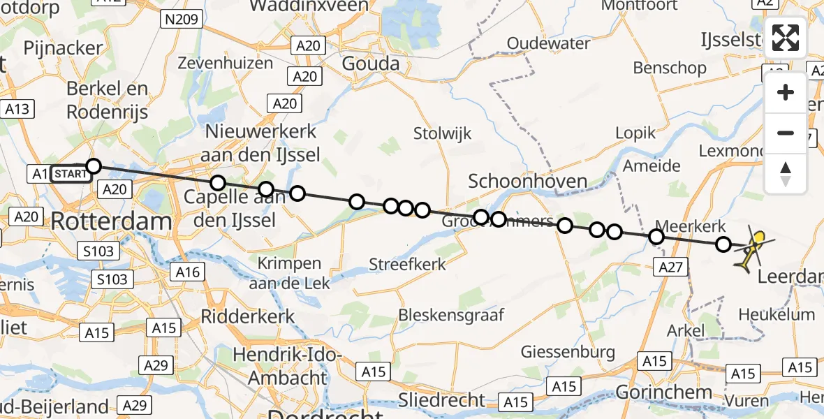 Routekaart van de vlucht: Lifeliner 2 naar Leerbroek, Meijersplein