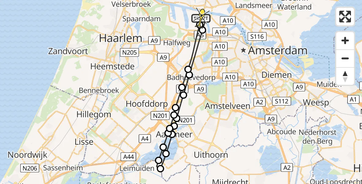 Routekaart van de vlucht: Lifeliner 1 naar Amsterdam Heliport, Maltaweg