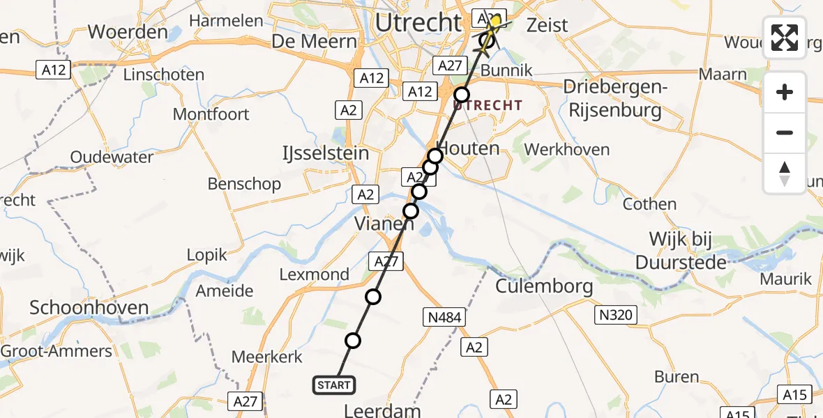 Routekaart van de vlucht: Lifeliner 2 naar Universitair Medisch Centrum Utrecht, Middelkoop