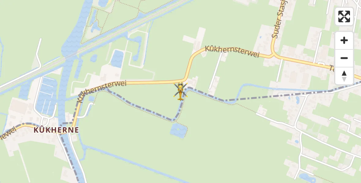 Vluchtroute Traumahelikopter van De Westereen naar De Westereen
