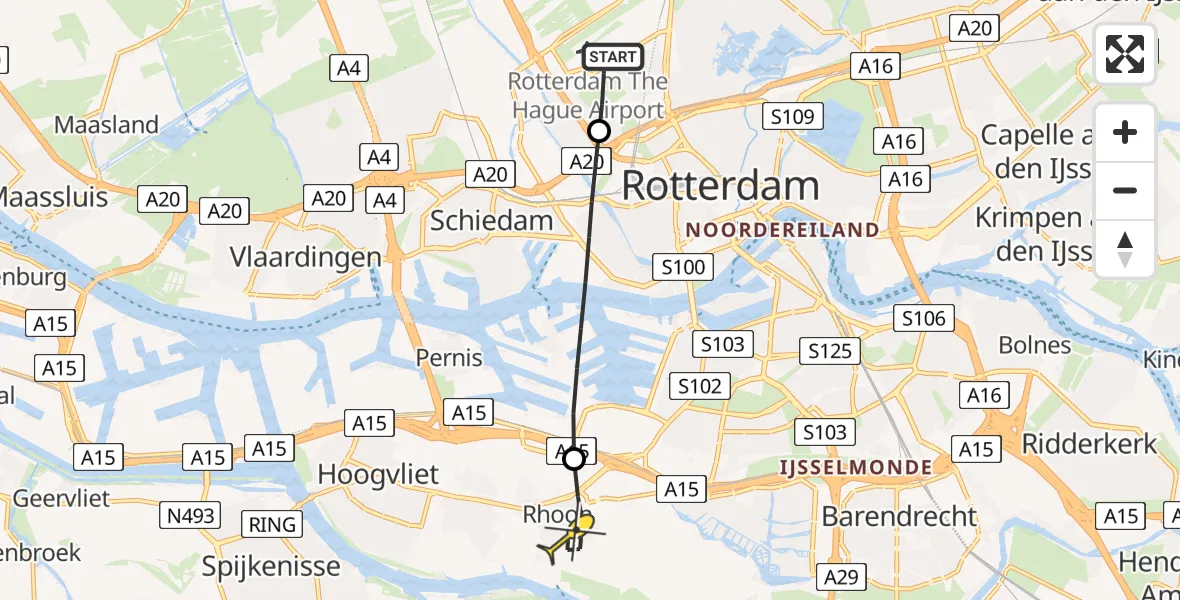 Routekaart van de vlucht: Lifeliner 2 naar Rhoon, Rijs-en-daalpad