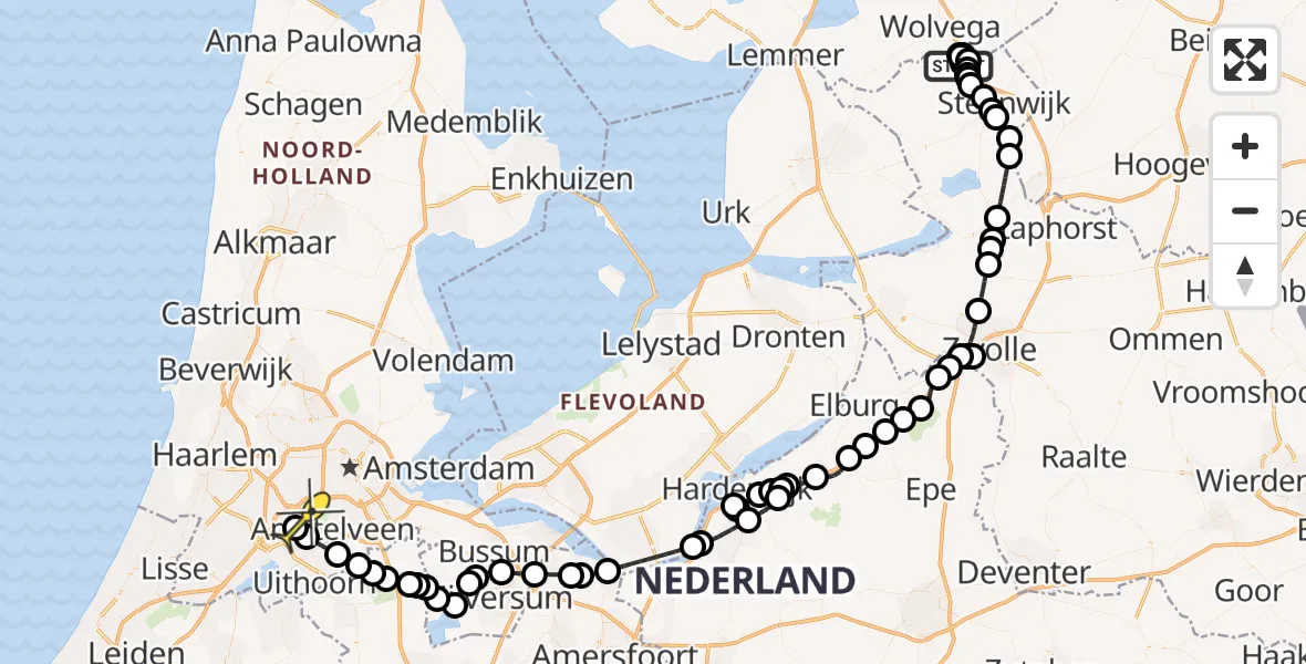 Routekaart van de vlucht: Politieheli naar Schiphol, Friese Veldweg