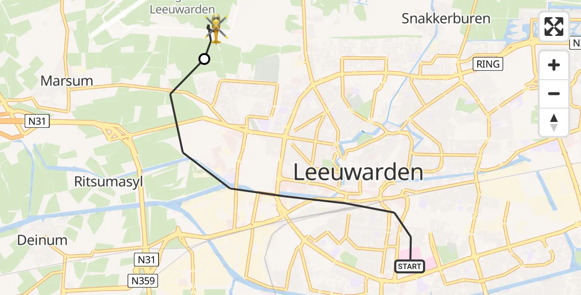 Vluchtroute Ambulancehelikopter Leeuwarden - Vliegbasis Leeuwarden, 09 september 2025, 15:50