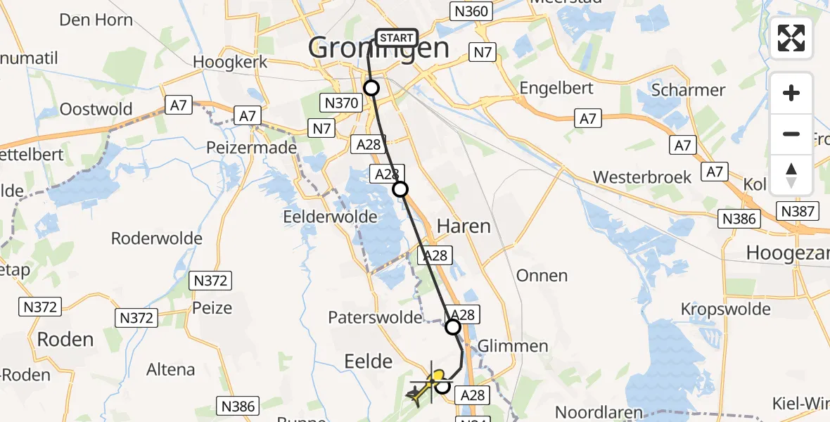 Routekaart van de vlucht: Lifeliner 4 naar Groningen Airport Eelde, Akerkhof