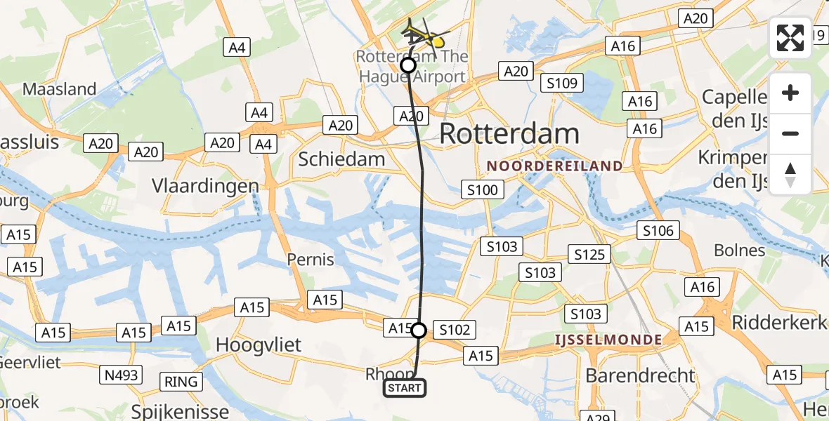 Routekaart van de vlucht: Lifeliner 2 naar Rotterdam The Hague Airport, Dienstenstraat