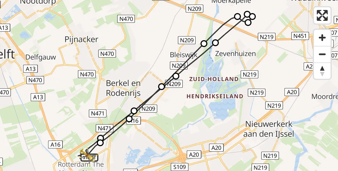 Vluchtroute Traumahelikopter Rotterdam The Hague Airport - Rotterdam The Hague Airport, 09 september 2025, 16:22