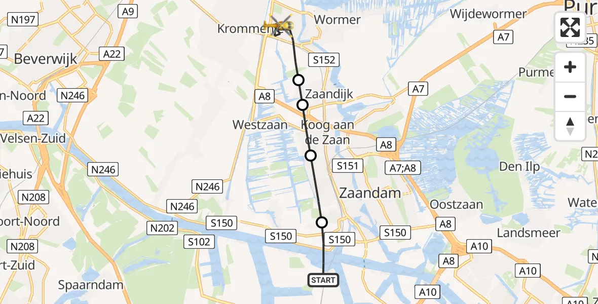 Vluchtroute Traumahelikopter Amsterdam Heliport - Wormerveer, 09 september 2025, 16:38