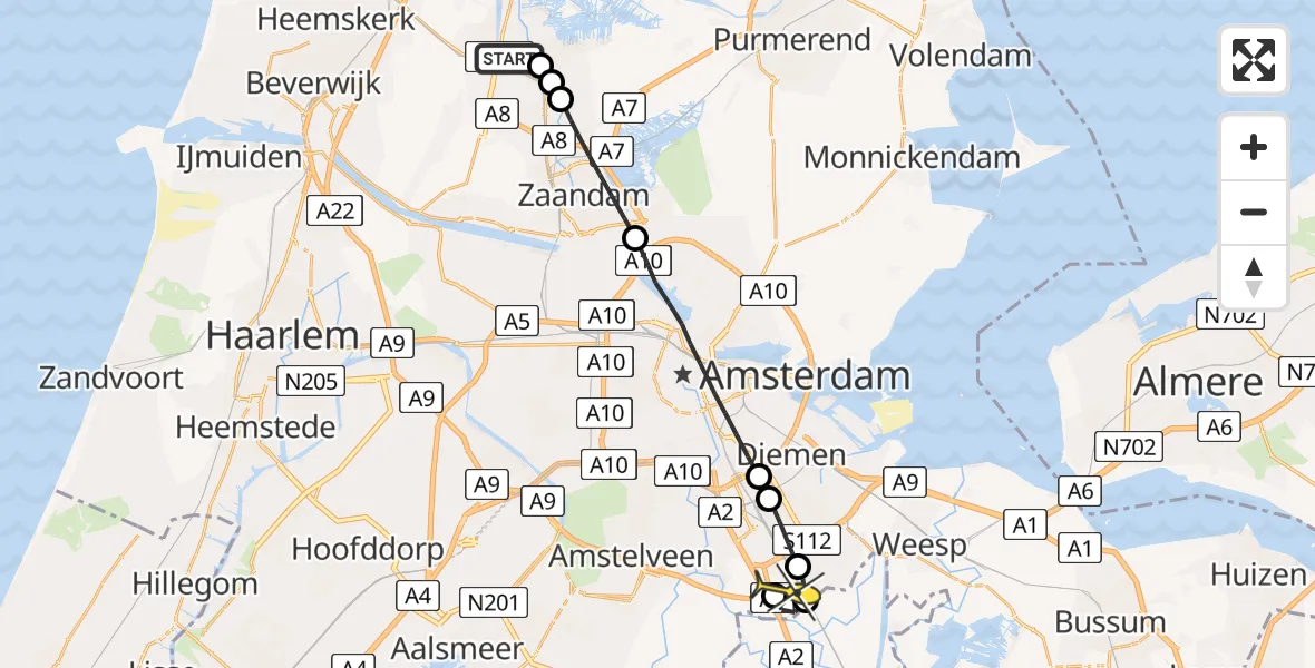 Routekaart van de vlucht: Lifeliner 1 naar Academisch Medisch Centrum (AMC), Unieplein