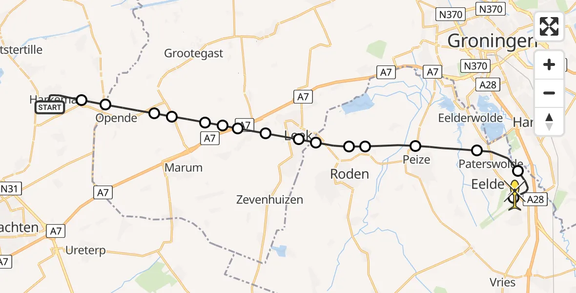 Routekaart van de vlucht: Lifeliner 4 naar Groningen Airport Eelde, Warmoltsstrjitte