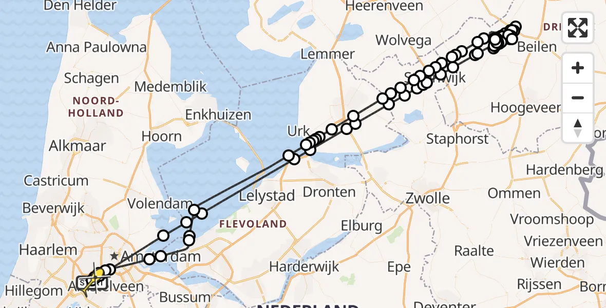 Routekaart van de vlucht: Politiehelikopter naar Schiphol, Kraayveldstraat