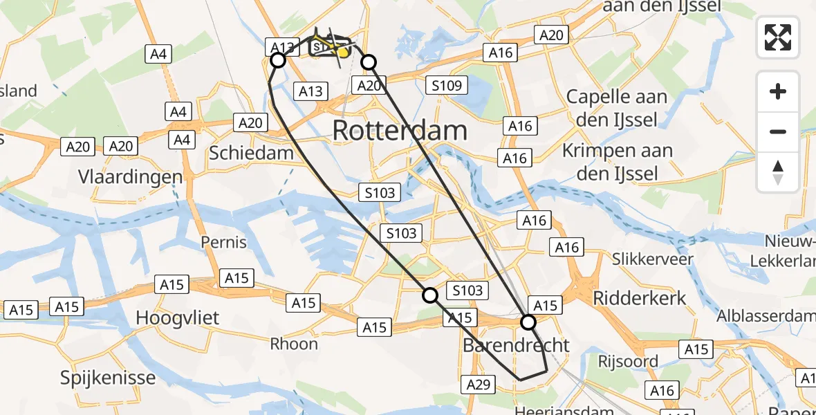 Routekaart van de vlucht: Lifeliner 2 naar Rotterdam The Hague Airport, Bovendijk