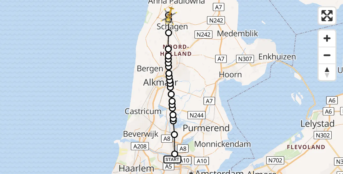 Vluchtroute Traumahelikopter Amsterdam Heliport - Oudesluis, 09 september 2025, 22:51