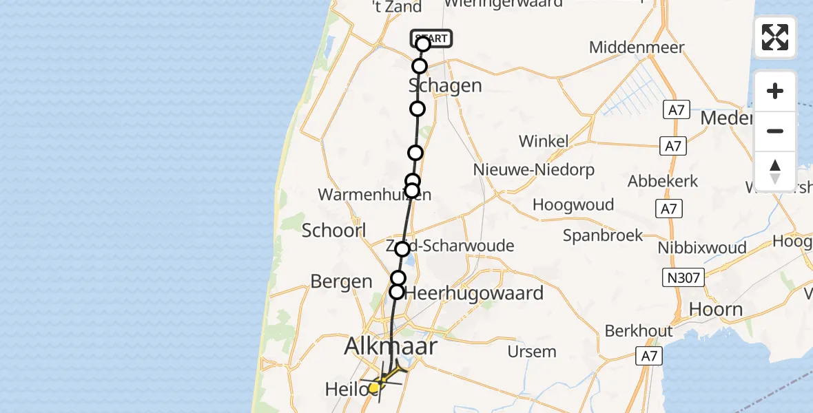 Routekaart van de vlucht: Lifeliner 1 naar Alkmaar, Grote Sloot