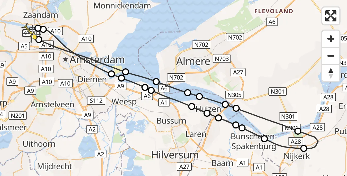Routekaart van de vlucht: Lifeliner 1 naar Amsterdam Heliport, Westhaven