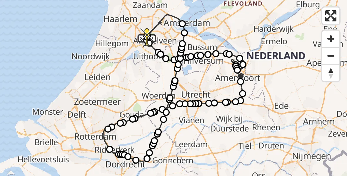 Routekaart van de vlucht: Politieheli naar Schiphol, Mr. Jac. Takkade