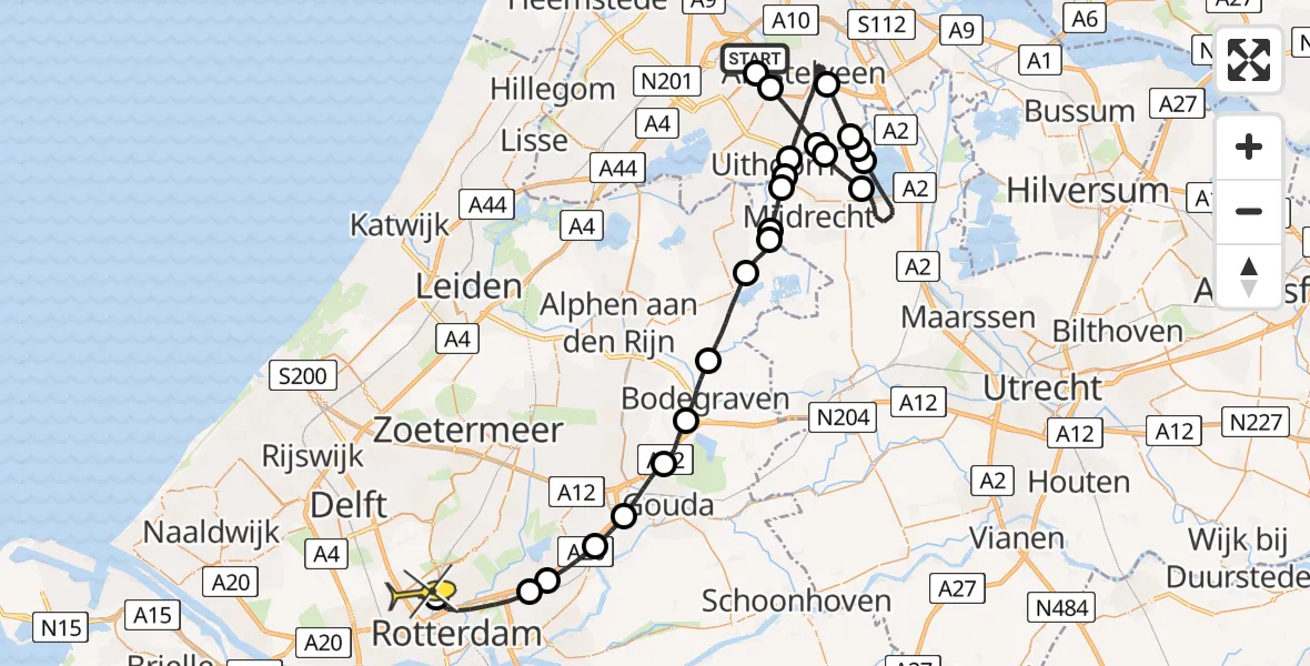 Routekaart van de vlucht: Politiehelikopter naar Rotterdam The Hague Airport, Amsterdam-Bataviaweg