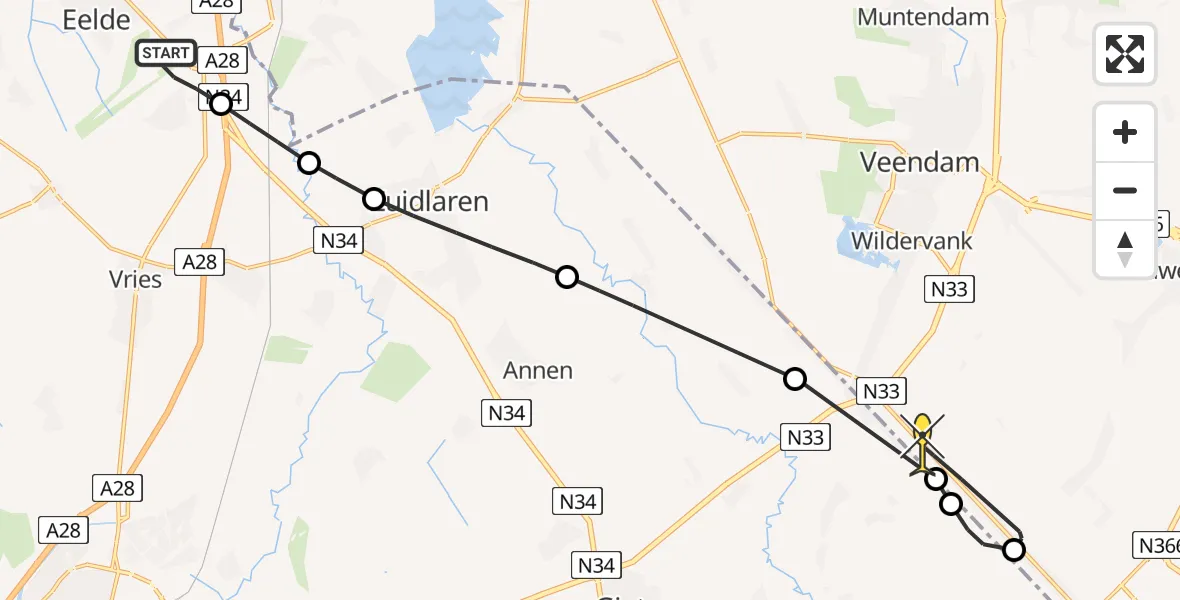 Routekaart van de vlucht: Lifeliner 4 naar Stadskanaal, Oosterveldweg