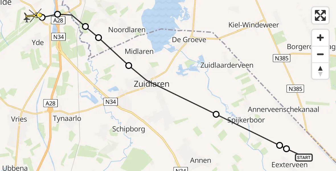 Routekaart van de vlucht: Lifeliner 4 naar Groningen Airport Eelde, Dorpsstraat