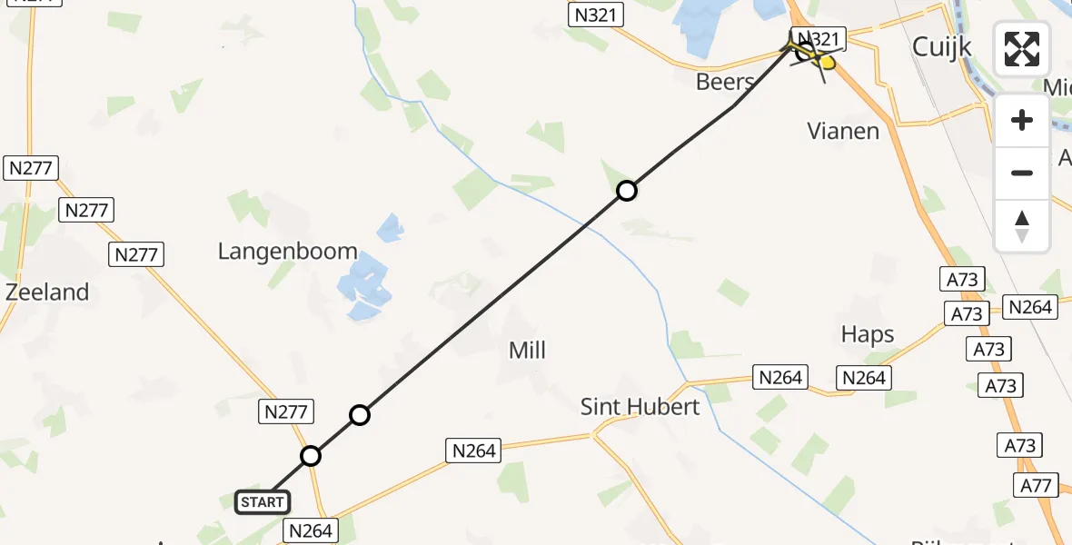 Routekaart van de vlucht: Lifeliner 3 naar Cuijk, Peelweg