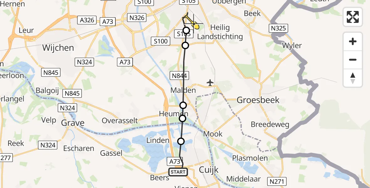 Routekaart van de vlucht: Lifeliner 3 naar Radboud Universitair Medisch Centrum, Tulpenboom