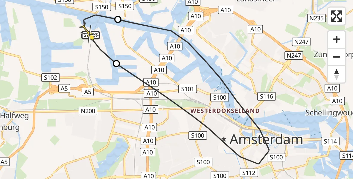 Routekaart van de vlucht: Lifeliner 1 naar Amsterdam Heliport, Bosporushaven