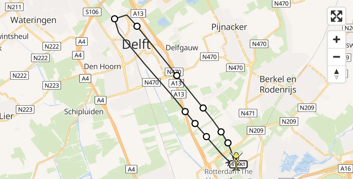 Routekaart van de vlucht: Lifeliner 2 naar Rotterdam The Hague Airport, Sint Jorisweg