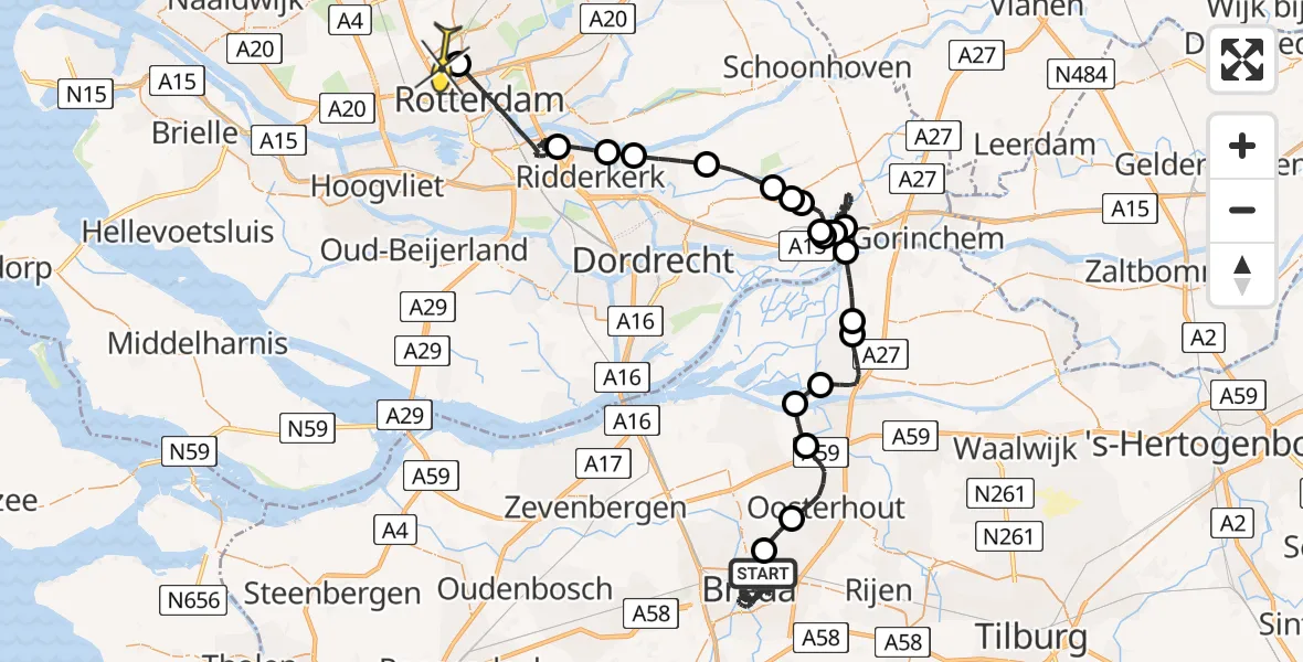 Routekaart van de vlucht: Politiehelikopter naar Rotterdam The Hague Airport, Hooilaan