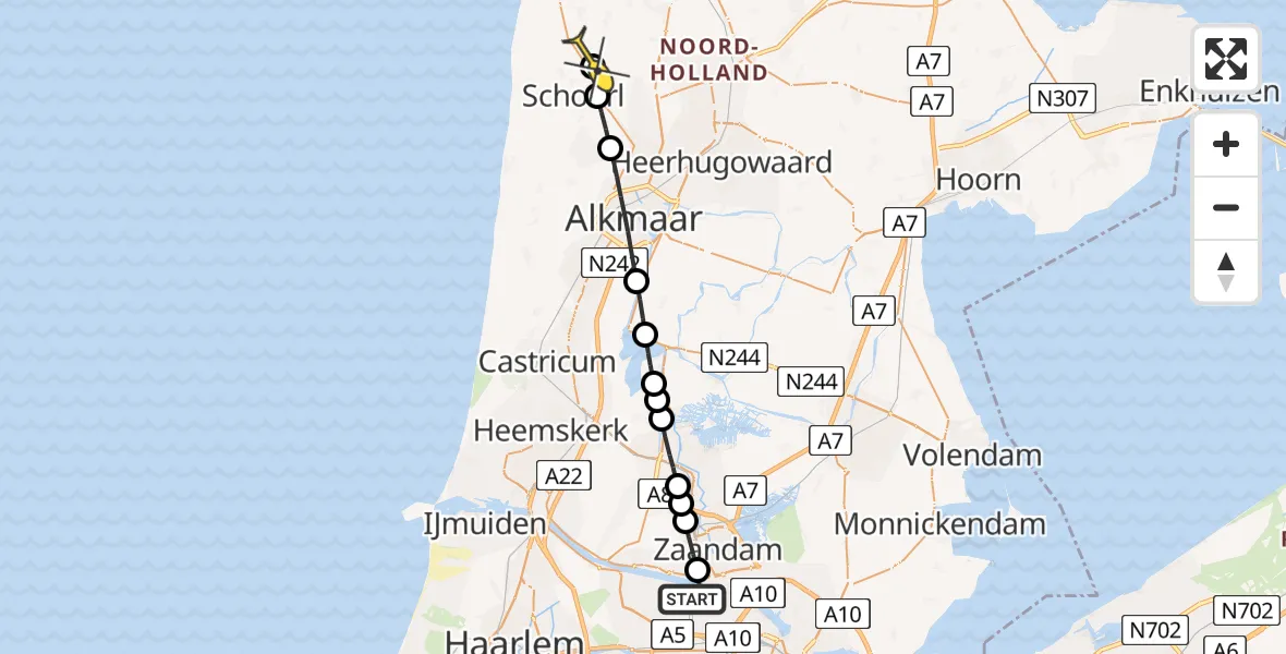 Routekaart van de vlucht: Lifeliner 1 naar Warmenhuizen, Grote Tocht