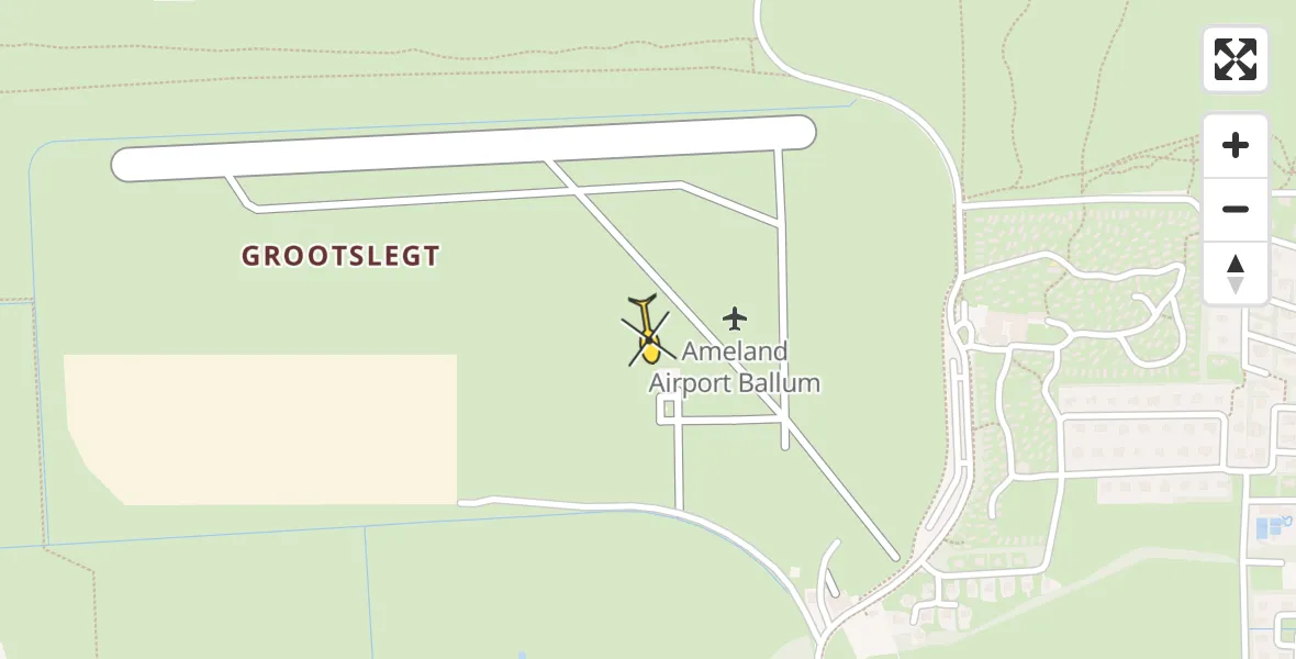 Routekaart van de vlucht: Ambulancehelikopter naar Ameland Airport Ballum