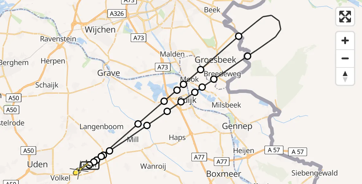 Routekaart van de vlucht: Lifeliner 3 naar Vliegbasis Volkel, Peelweg