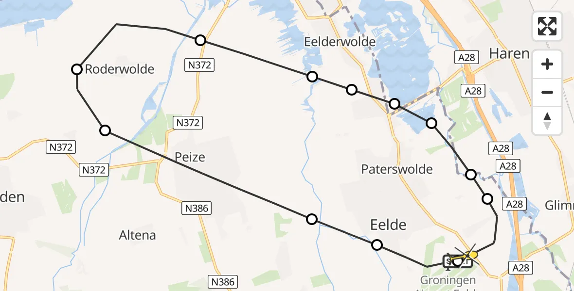 Routekaart van de vlucht: Lifeliner 4 naar Groningen Airport Eelde, Molenweg