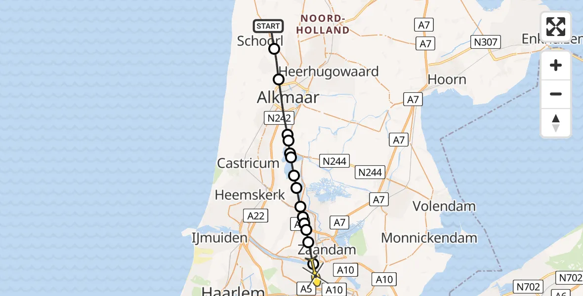 Routekaart van de vlucht: Lifeliner 1 naar Amsterdam Heliport, Westfriesedijk